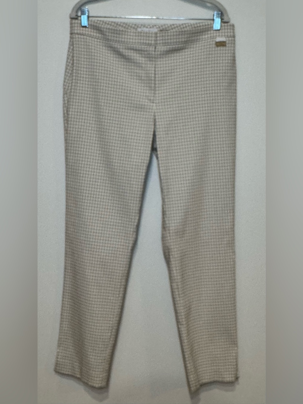 Calvin Klein Women’s Slim Ankle Pants Beige & White Check Pattern Size 12